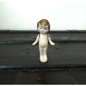 Antique Japan Bisque Boy Doll 3" Blonde Hair Jointed Arms Kewpie Flapper Style